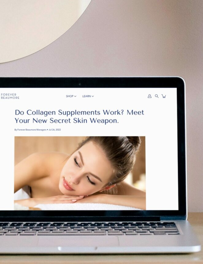 Forever beaumore collagen article displayed on laptop
