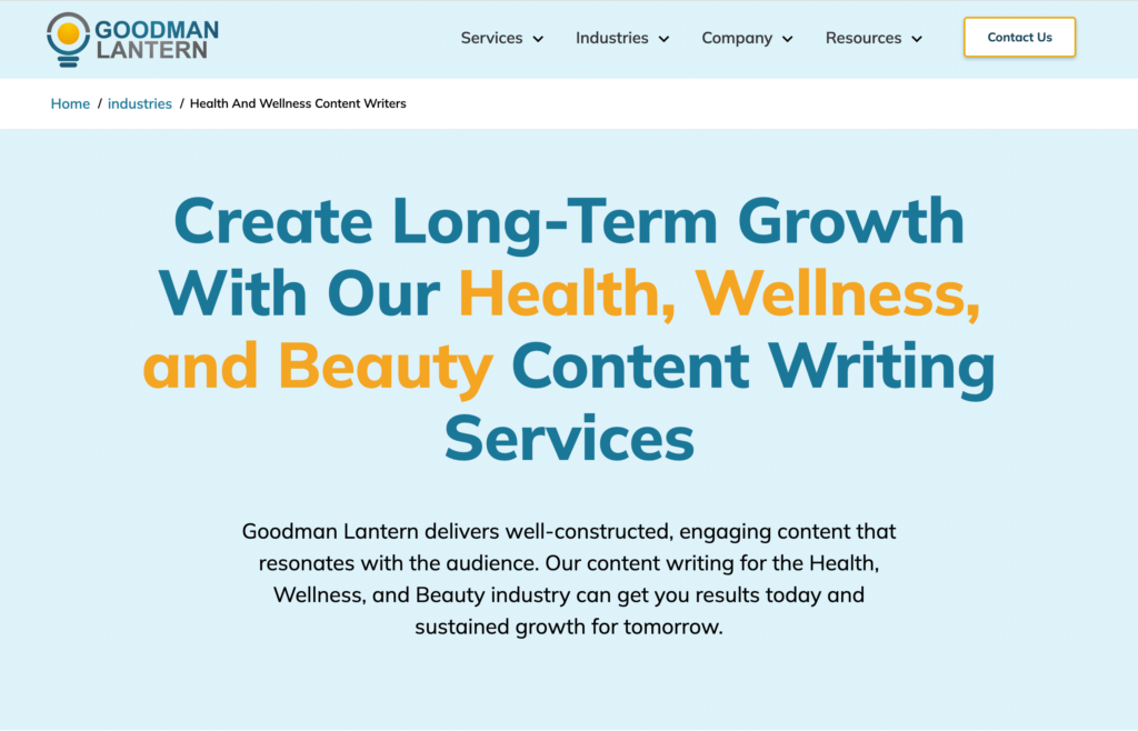 Goodman Lantern is a content writing agency offering health, wellness, and beauty content writing services.