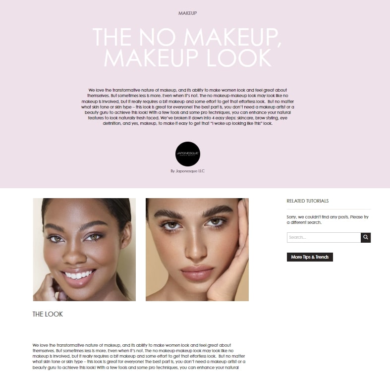 Screenshot of a makeup blog post idea from Japonesque