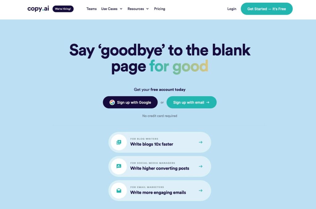 Copy AI home page