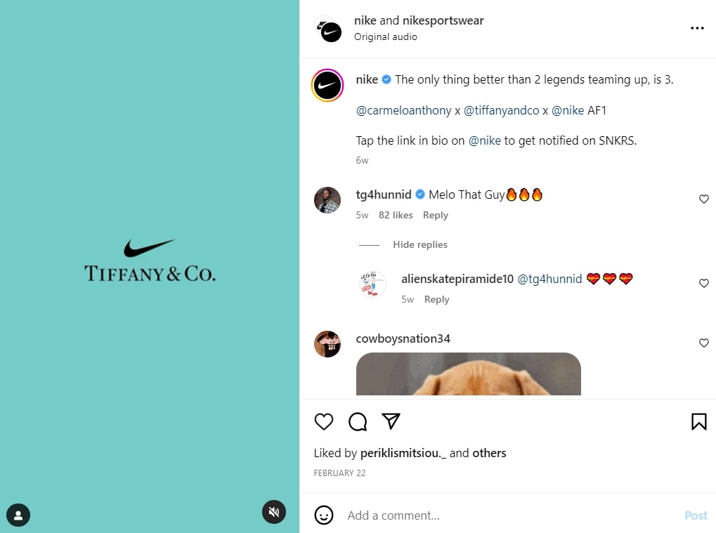 Screenshot of Nike Instagram business caption