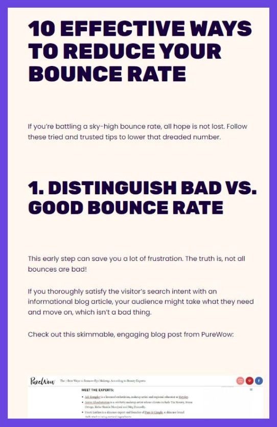 Lyon Content article excerpt about bounce rates with blue border