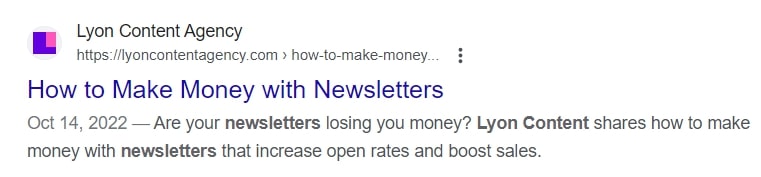 Meta description of Lyon Content article about how to make money with newsletters