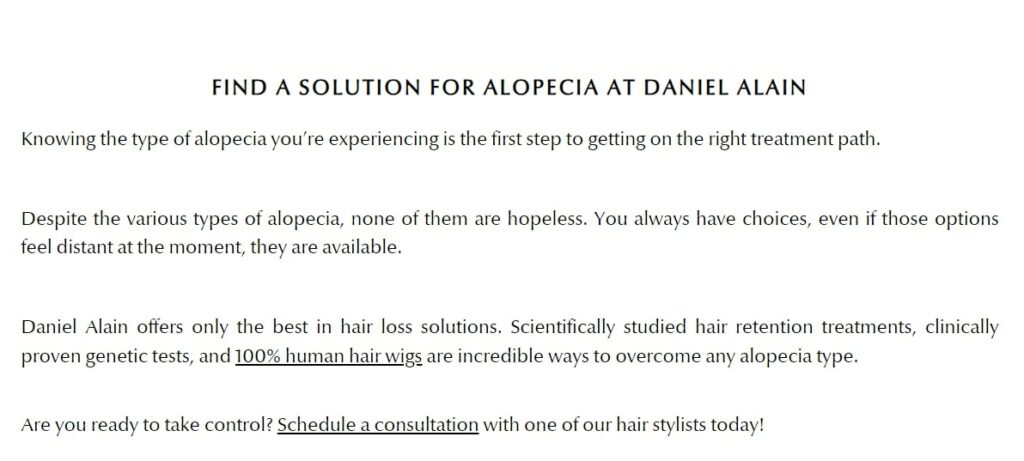 Daniel Alain article about types of alopecia