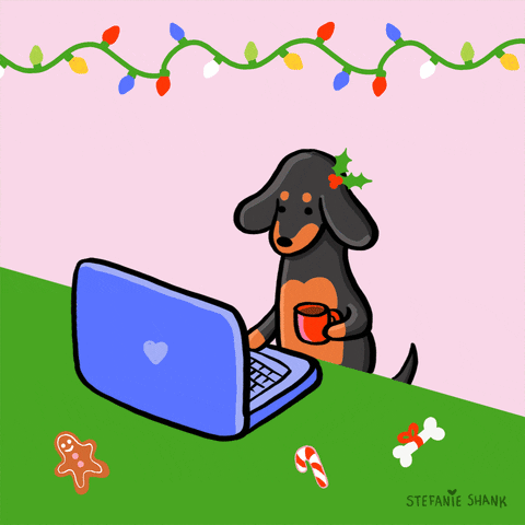 Animation of pup shopping online during holidays
