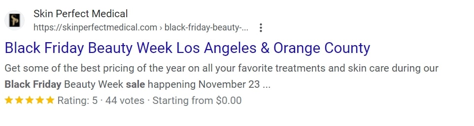 google search about local black friday deals showing result from skincare medical article