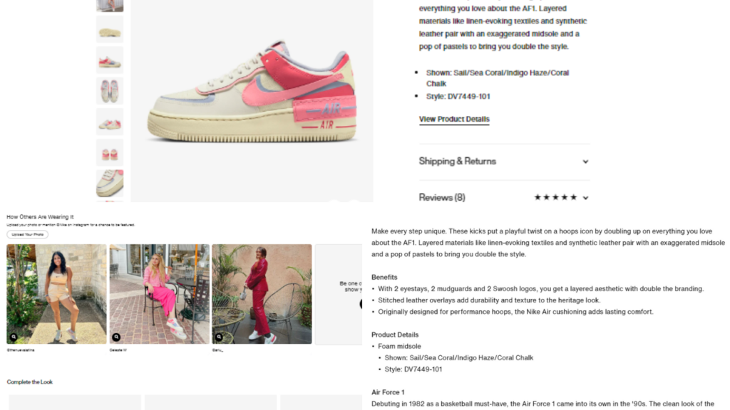 Nike Air Force 1 Shadow Product Page