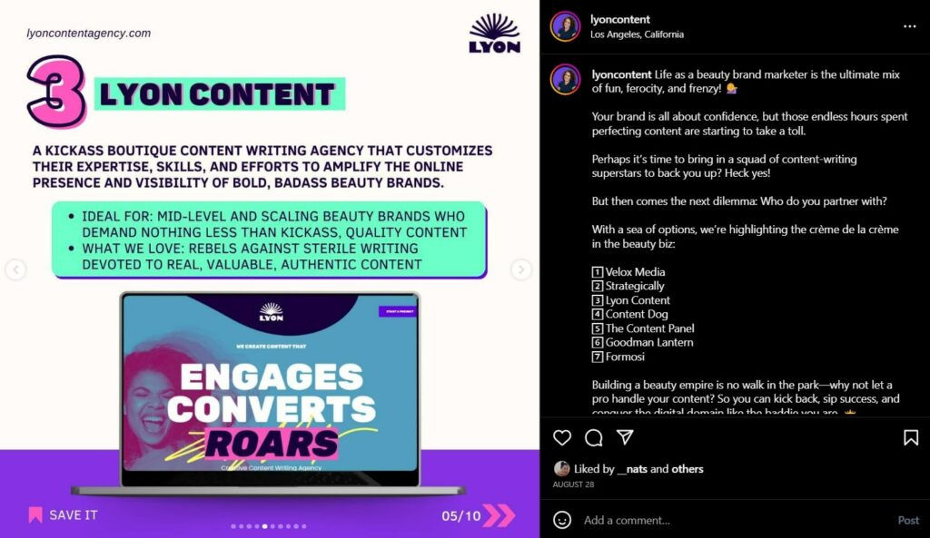 Best Content Writing Agencies content repurposed into Instagram post by Lyon Content Agency