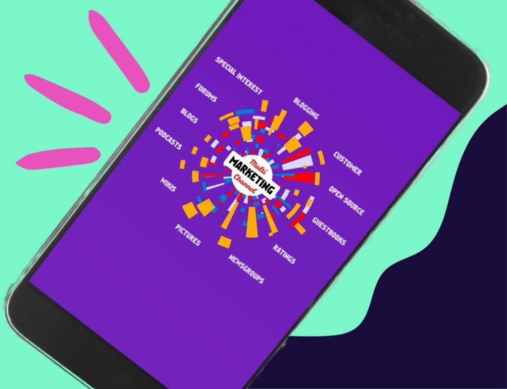 purple phone screen depicting cross-channel social media marketing for brand consistency 