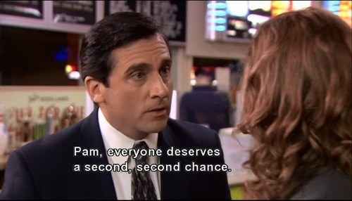 The Office Meme Michael Scott saying “Pam, everyone deserves a second, second chance.”