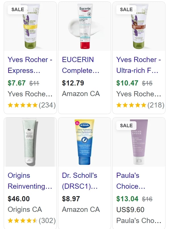 top sponsored skincare products on google search results