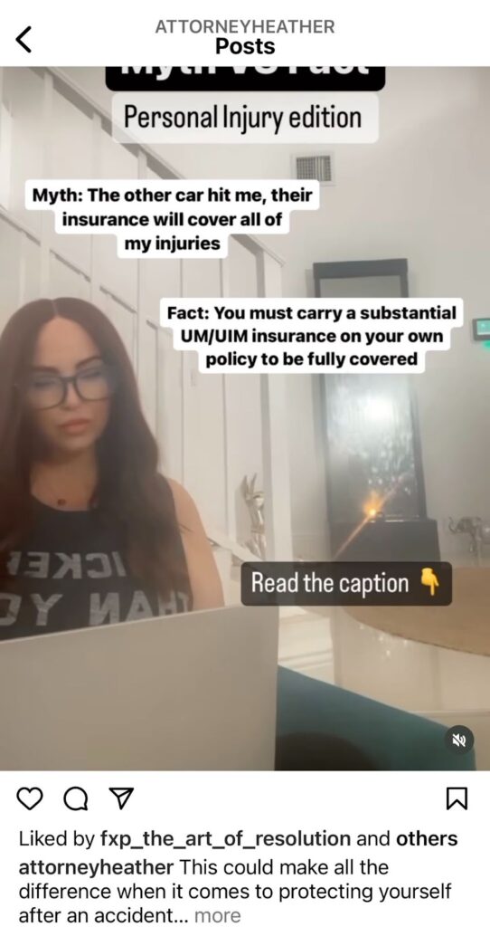 Examples of Instagram posts demonstrating effective hooks - video on myths about personal injury cases
