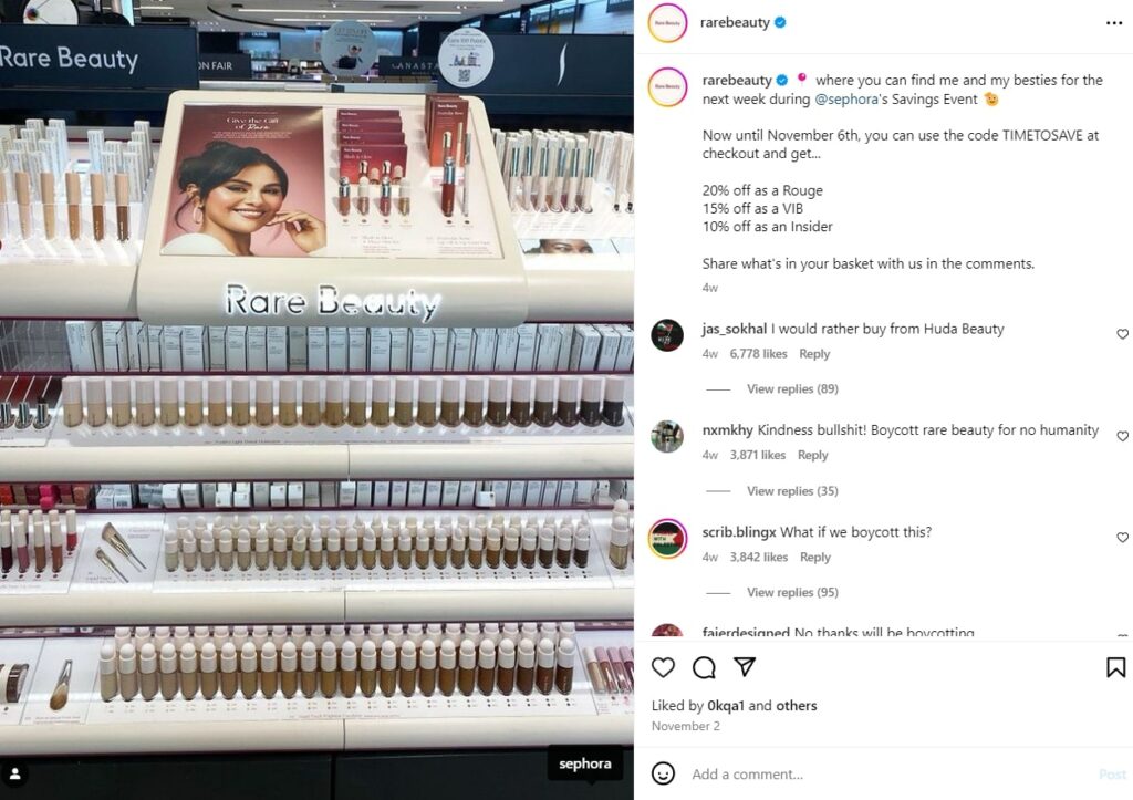 Rare Beauty Instagram post about Sephora’s Savings Event