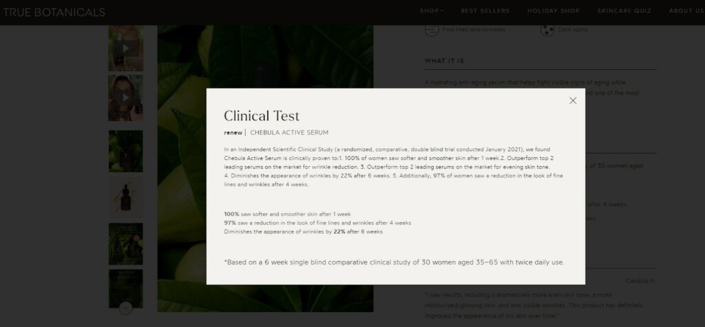 True Botanicals Chebula Active Serum Clinical Test