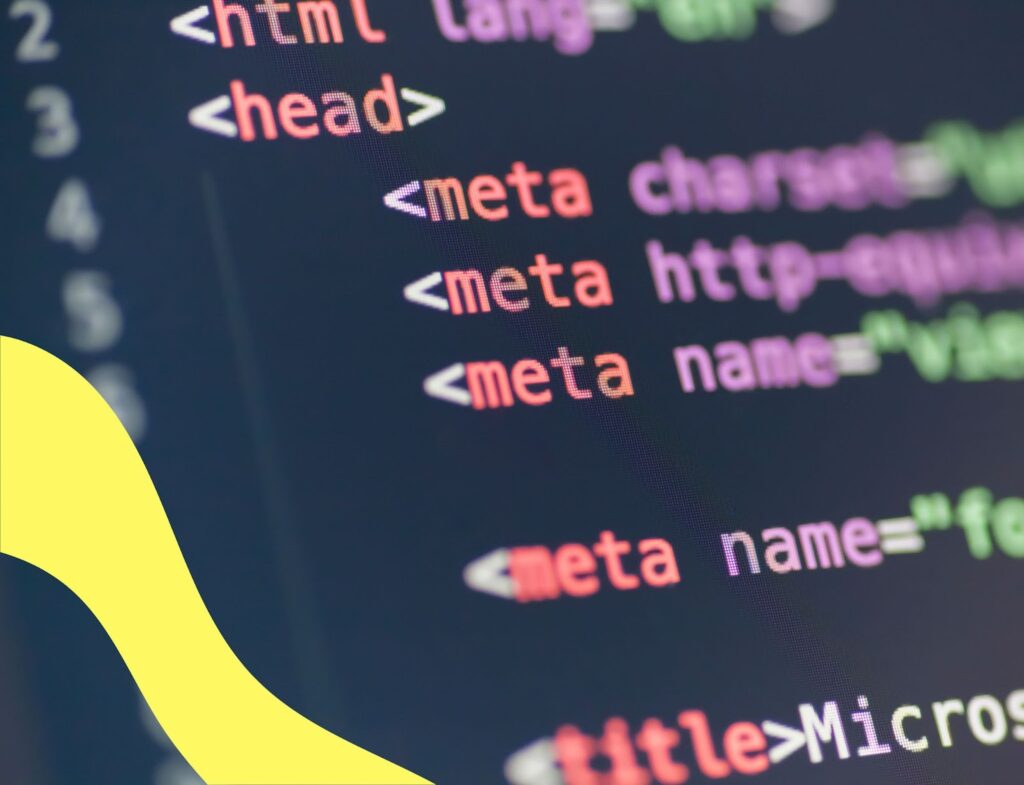 close up of meta titles code with yellow swirl