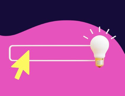 search bar with lightbulb and cursor in front of pink background for Lyon Content article explaining what is search intent