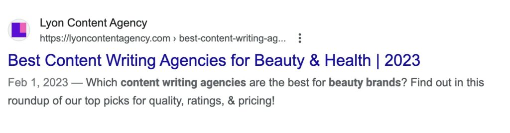 Lyon Content post on Best Content Writing Agencies for Beauty & Health with service meta description "Which content writing agencies are the best for beauty brands? Find out in the roundup of our top picks for quality, ratings, and pricing!"