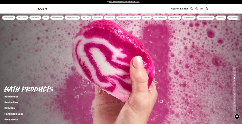 Screenshot of Lush’s homepage