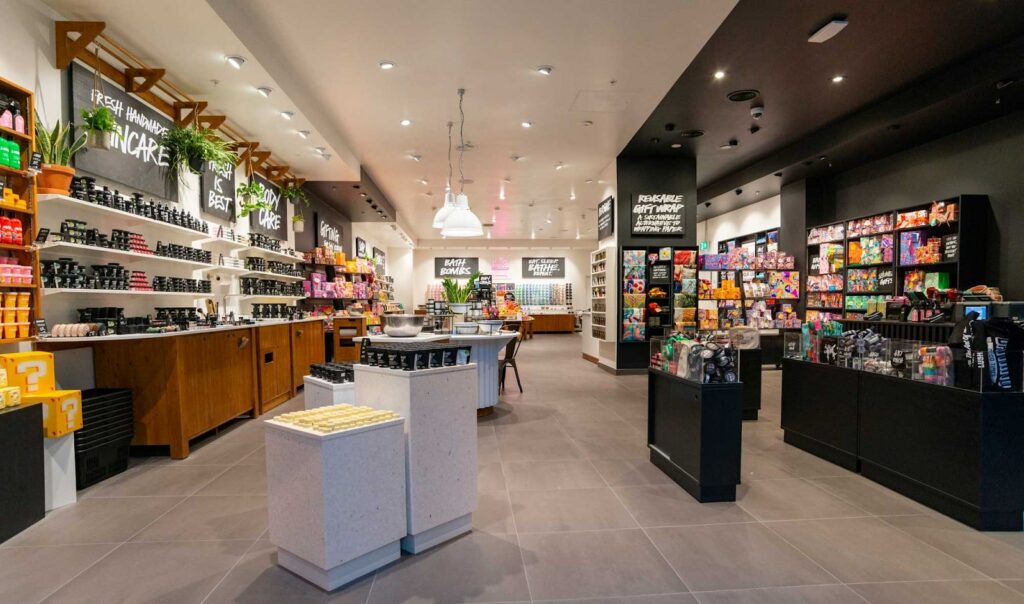 Photo of the inside of a Lush retail store